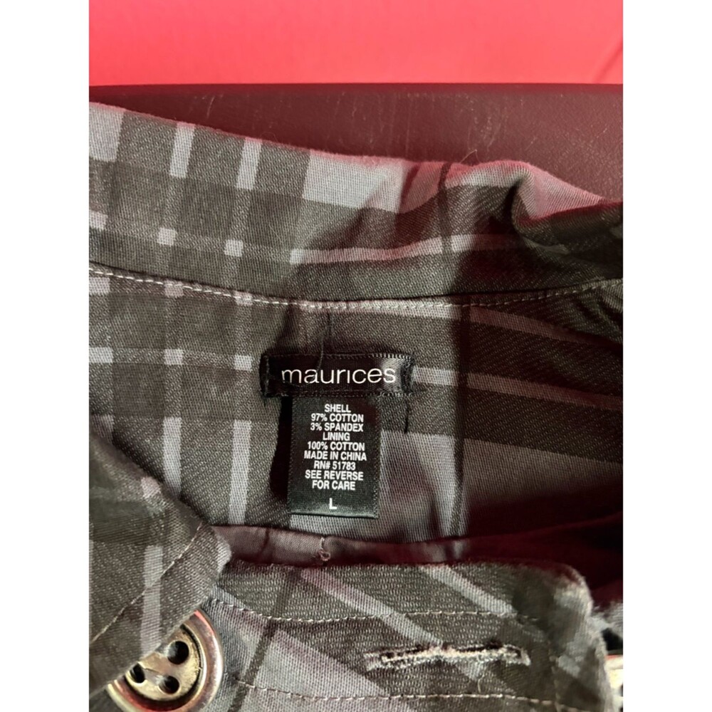 Maurices Gray Plaid Double Breasted Peacoat Jacket Cropped Sleeve Size L - Picture 5 of 6